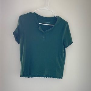 American Eagle Short Sleeve Ribbed Button-up Top